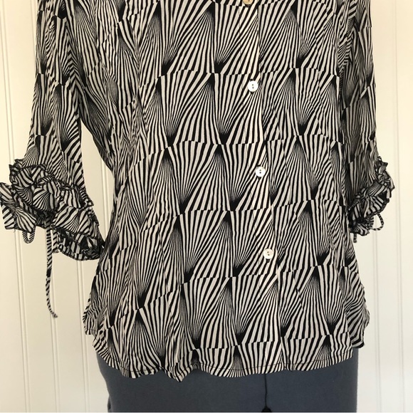 Vintage 90s 2000s Y2K Psychedelic Swirl Black and White Op Art Sexy Sheer Blouse - Picture 6 of 12
